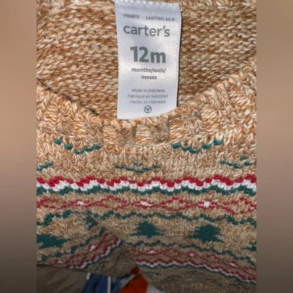 Carters Fair Aisle Tree Winter/Christmas/Holiday Sweater SS 12 Months - Picture 6 of 6